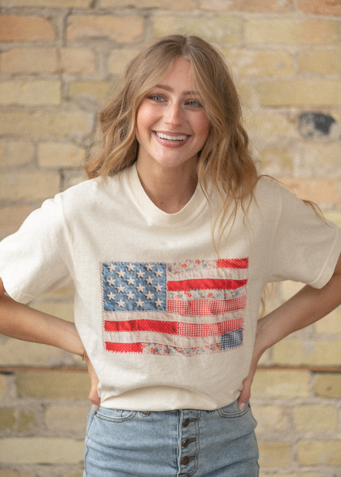 American Flag Patchwork Graphic Tee FF Tops
