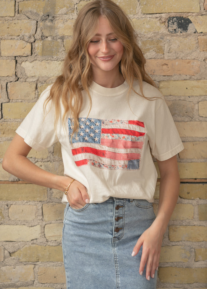 American Flag Patchwork Graphic Tee FF Tops