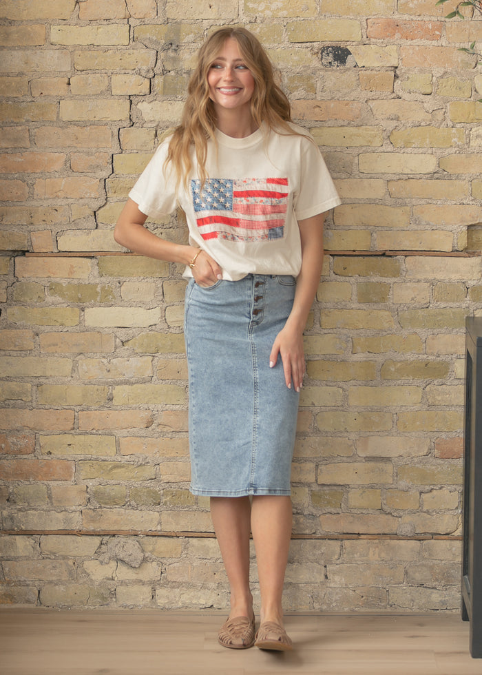 American Flag Patchwork Graphic Tee FF Tops
