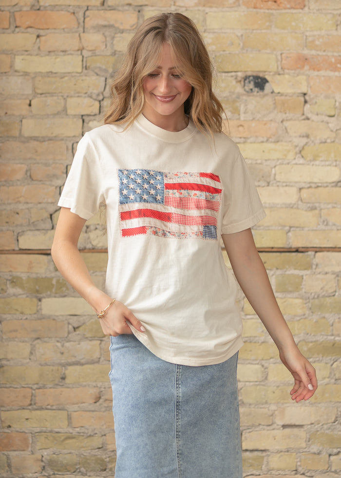 American Flag Patchwork Graphic Tee FF Tops