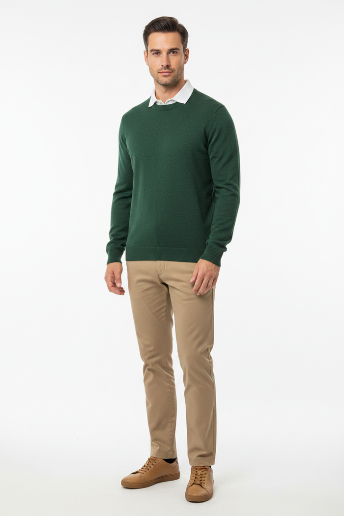 Interknit Angus Crew Neck Forest — Studio Front