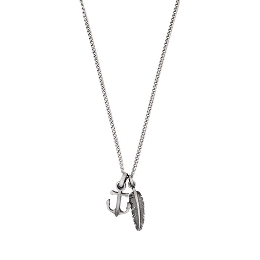 Antique Ion Plated - Anchor & Feather Pendant on Fine Curb Link Chain