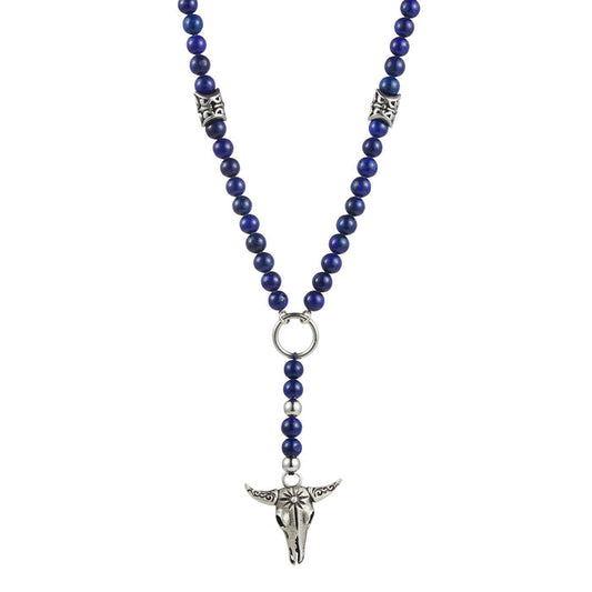 Antique Plated Bull's Head & Solidate Bead Neck Chain 68cm