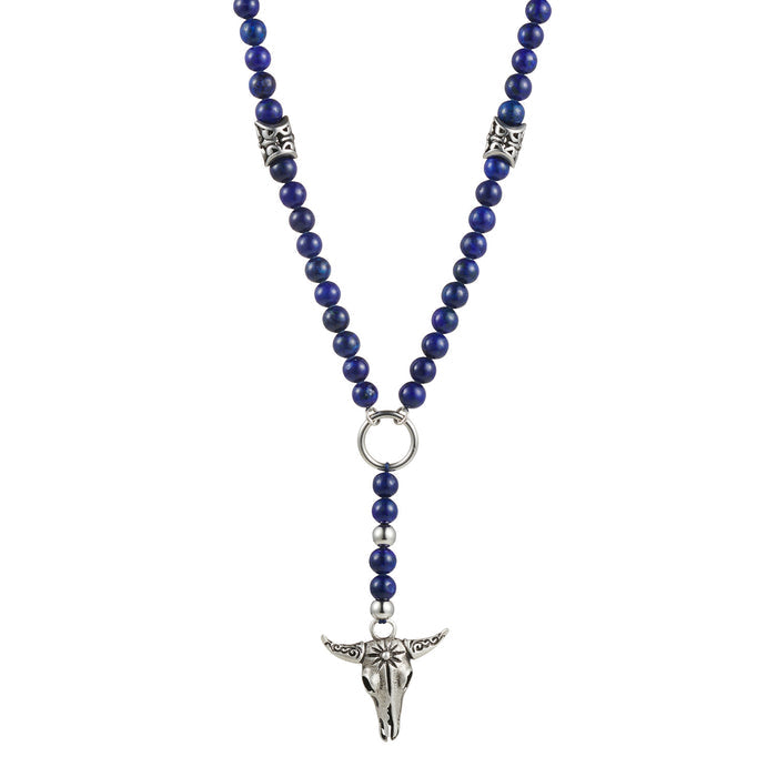 Antique Plated Bull's Head & Solidate Bead Neck Chain 68cm