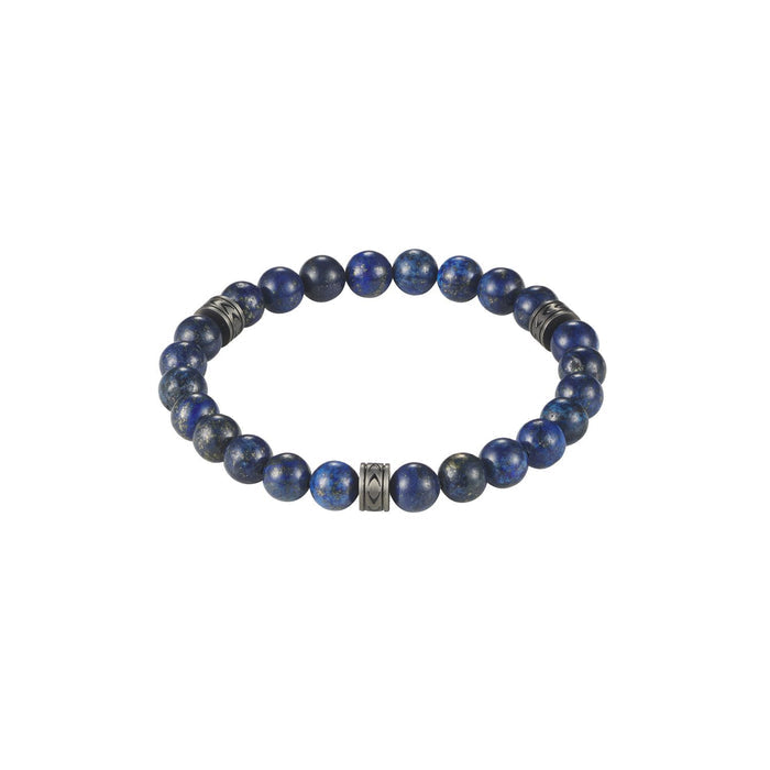 Antique Stainless Steel & Blue Lapis Lazuli Bead Bracelet