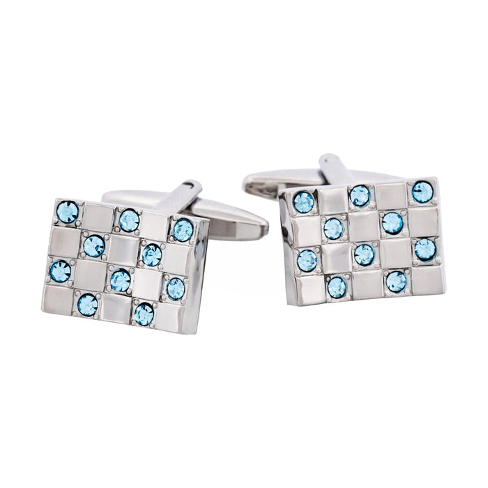 Aqua Marine Crystal Curved & Rhodium Plated Cufflinks