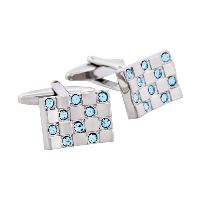 Aqua Marine Crystal Curved & Rhodium Plated Cufflinks