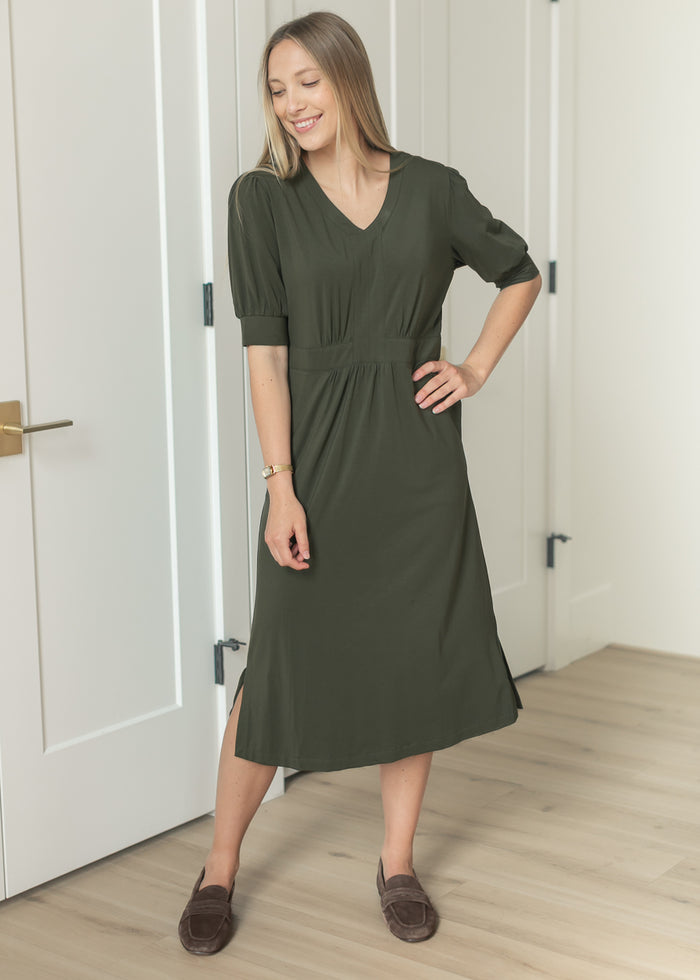 Ashley Puff Sleeve Stretch Waist Midi Dress IC Dresses