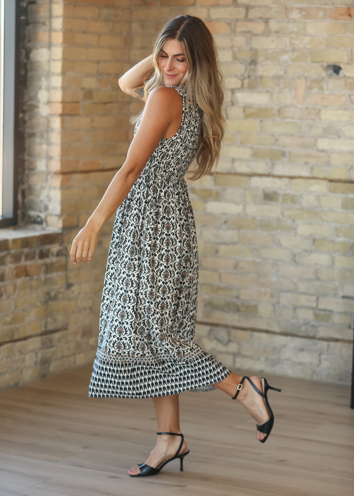 Audrey Black Smocked Bodice Maxi Dress IC Dresses