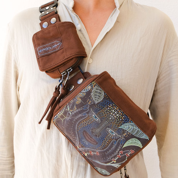 AYA Belt Bag - Mother Ayahuasca geometric art on brown canvas by Symbolika