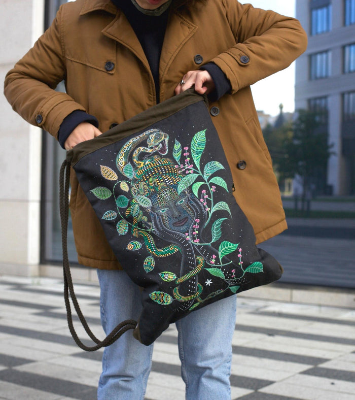 Aya Drawstring Bag Drawstring Bag - Back View by Symbolika