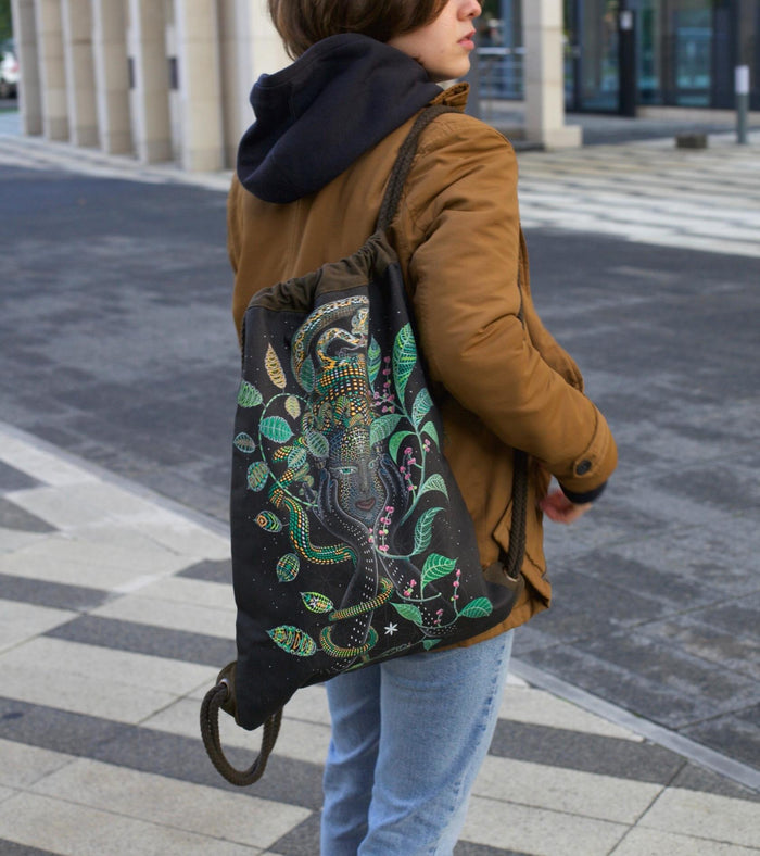 Aya Drawstring Bag - Sacred Geometry Design Detail by Symbolika