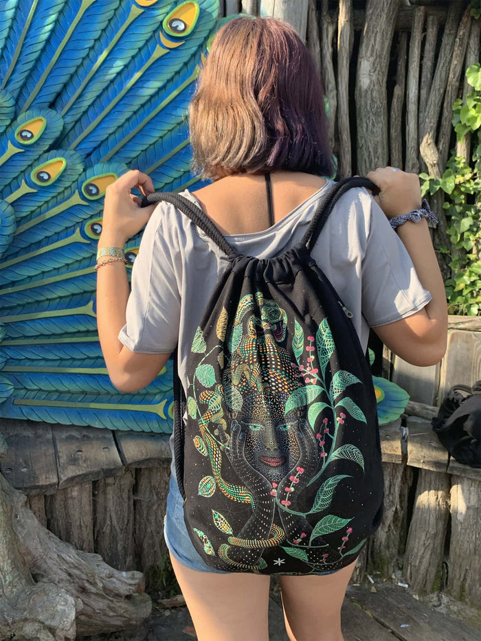 Aya Drawstring Bag Drawstring Bag - UV Blacklight Effect by Symbolika