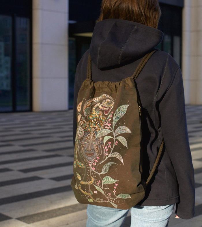 Aya Drawstring Bag Drawstring Bag - Back View by Symbolika