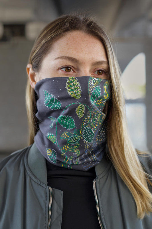 Aya Neck Gaiter Grey — visionary art by Symbolika