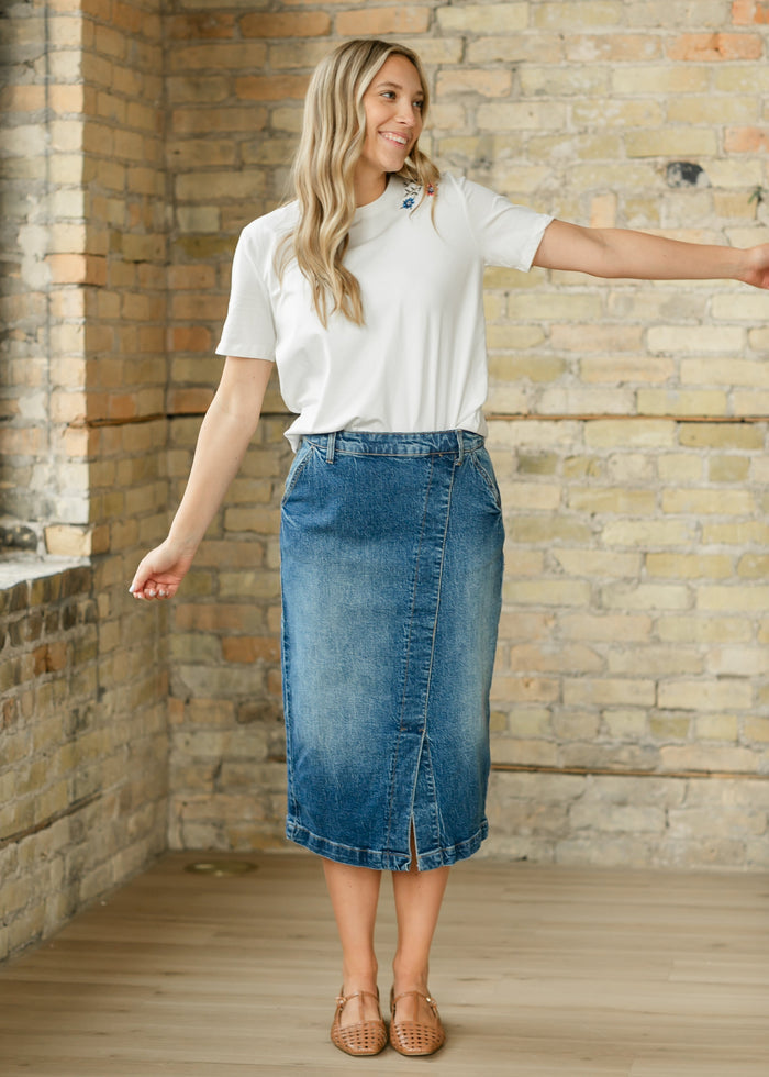 Ayla Wrap Denim Midi Skirt FF Skirts
