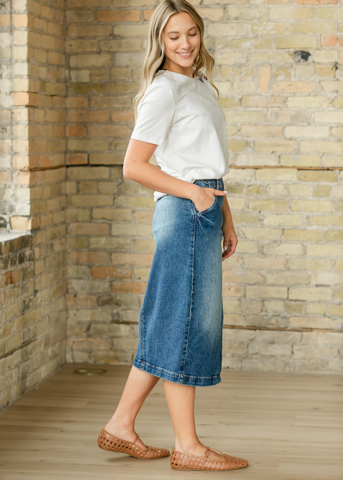 Ayla Wrap Denim Midi Skirt FF Skirts