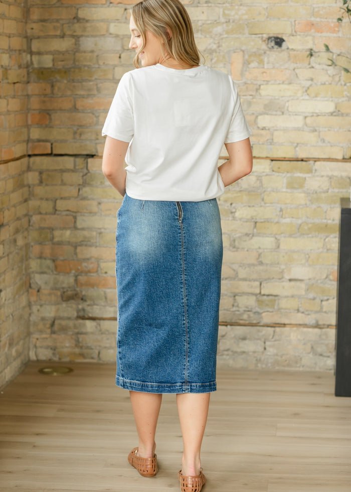Ayla Wrap Denim Midi Skirt FF Skirts