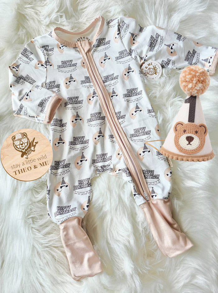 Baby Boy First Birthday Sleepers Jumpsuit - Bear