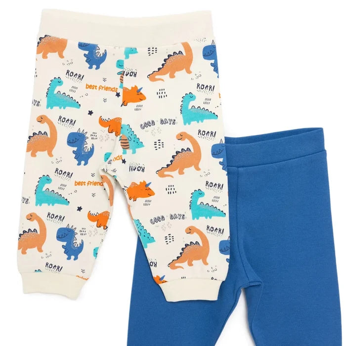Baby Boy Footless Trousers Dinosaur Print - Ecru Ecru - ebebek