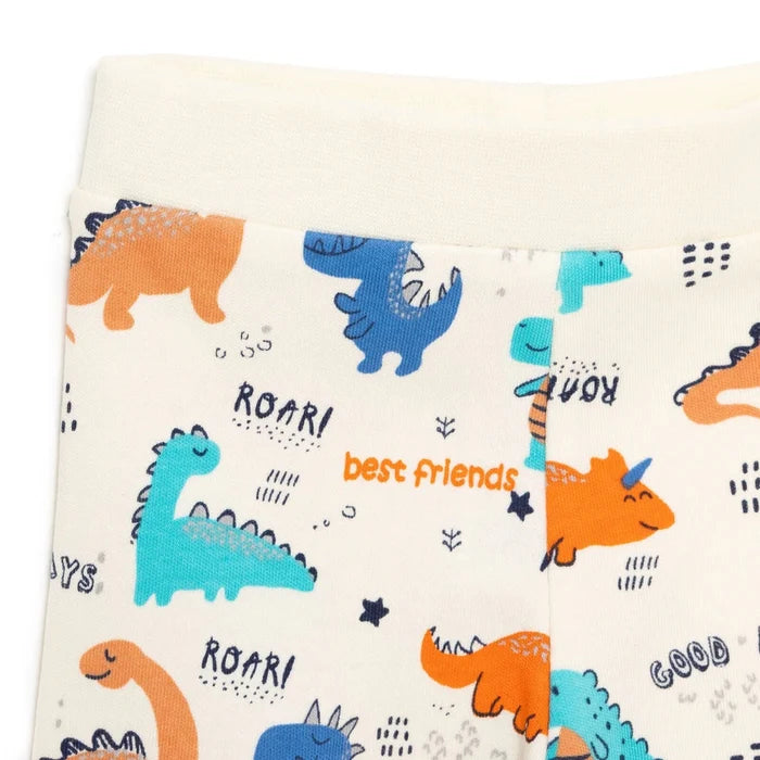 Baby Boy Footless Trousers Dinosaur Print - Ecru Ecru - ebebek