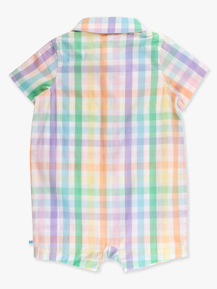 Baby Boys Poppy Rainbow Plaid Short Sleeve Woven Button-Up Romper