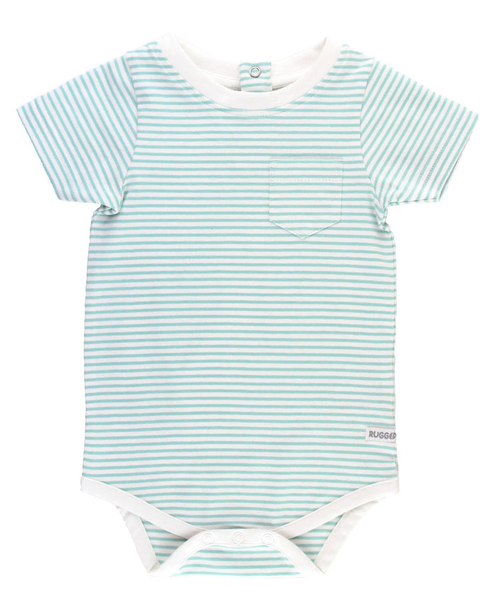 Baby Boys Vintage Aqua Stripe Short Sleeve Pocket Bodysuit