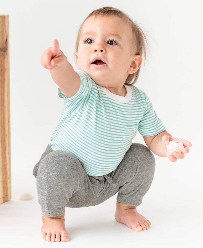 Baby Boys Vintage Aqua Stripe Short Sleeve Pocket Bodysuit