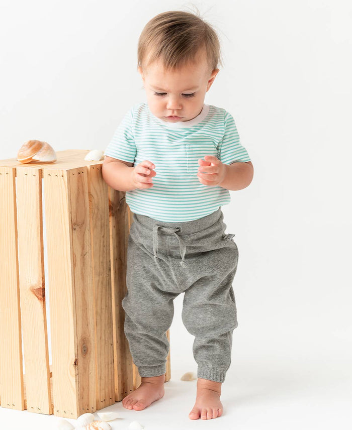 Baby Boys Vintage Aqua Stripe Short Sleeve Pocket Bodysuit