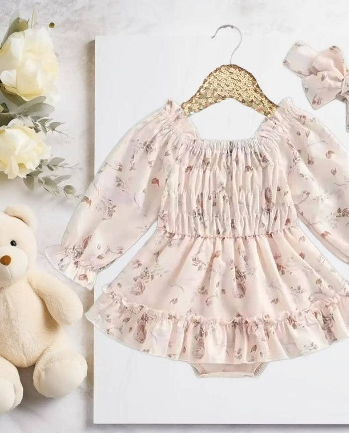 Baby Girl Ruffled Blush Floral Spring Dress Romper