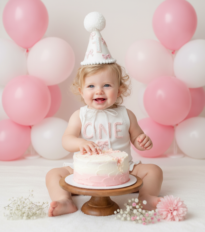 Baby Girls' First Birthday White Knitted Romper