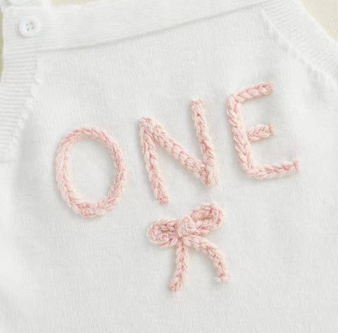 Baby Girls' First Birthday White Knitted Romper