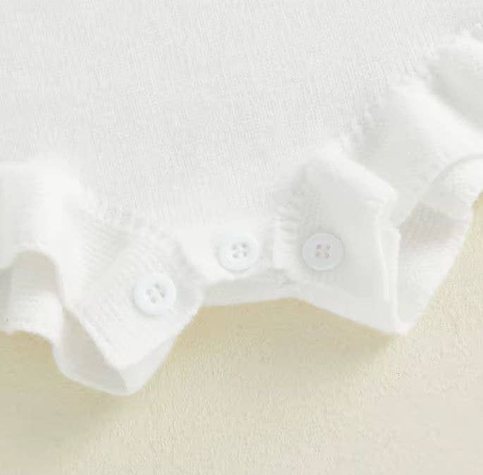 Baby Girls' First Birthday White Knitted Romper