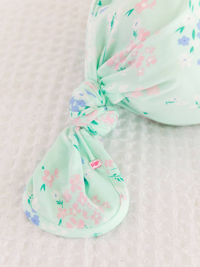 Baby Girls Mint Meadow Bamboo Viscose Ruffle Knotted Sleep Gown & Hat Set