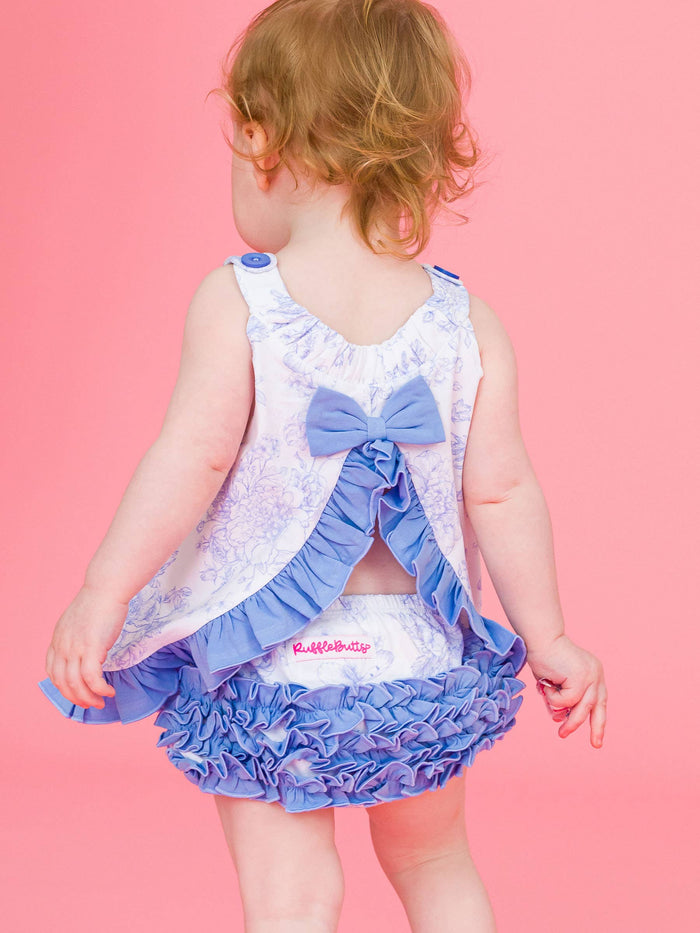 Baby Girls Periwinkle Blue Butterfly Garden Toile Knit Swing Top and Bloomer Set