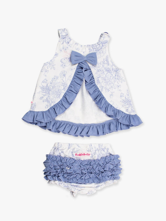 Baby Girls Periwinkle Blue Butterfly Garden Toile Knit Swing Top and Bloomer Set