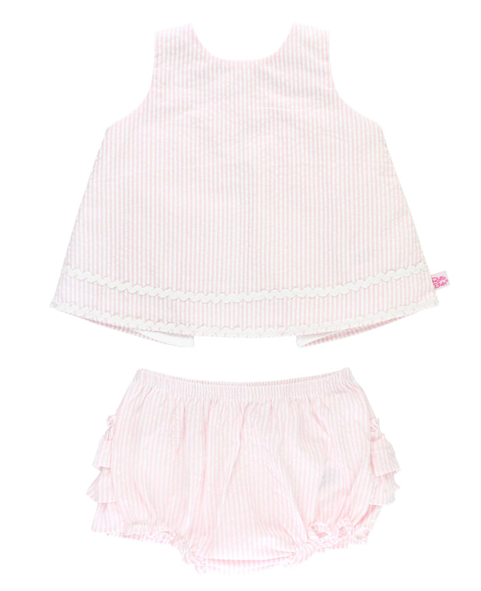 Baby Girls Pink Seersucker Ric Rac Swing Top & Bloomer Set