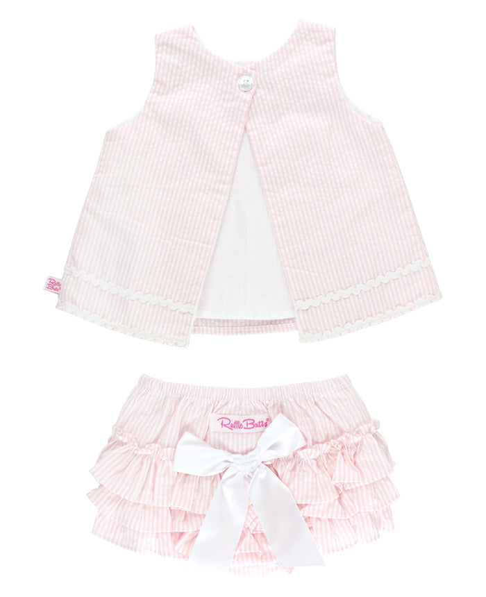 Baby Girls Pink Seersucker Ric Rac Swing Top & Bloomer Set