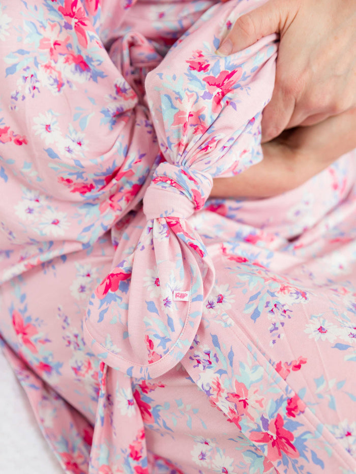 Baby Girls Pretty in Pink Floral Bamboo Viscose Ruffle Knotted Sleep Gown & Hat Set
