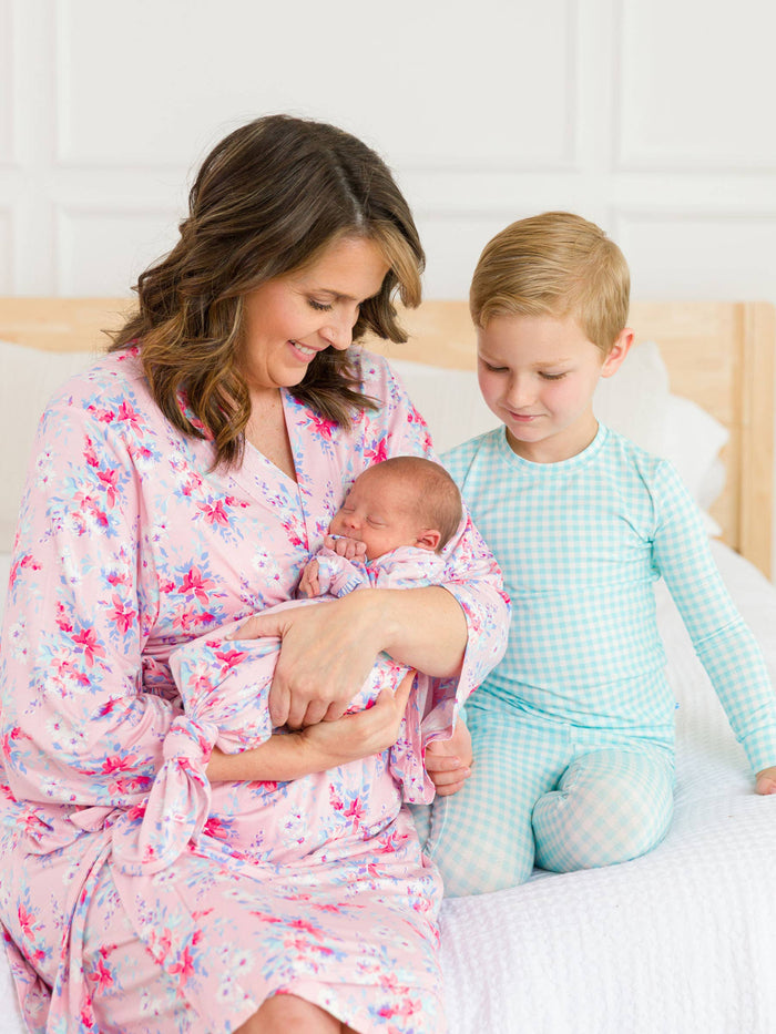 Baby Girls Pretty in Pink Floral Bamboo Viscose Ruffle Knotted Sleep Gown & Hat Set