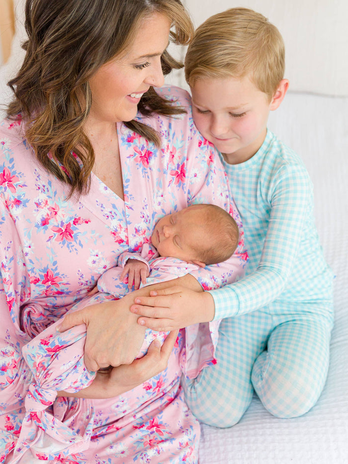 Baby Girls Pretty in Pink Floral Bamboo Viscose Ruffle Knotted Sleep Gown & Hat Set