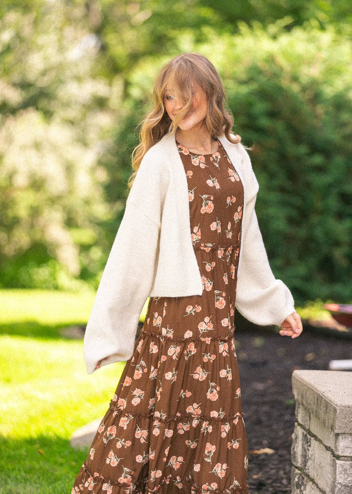 Balloon Sleeve Open Front Knit Cardigan FF Layering Essentials