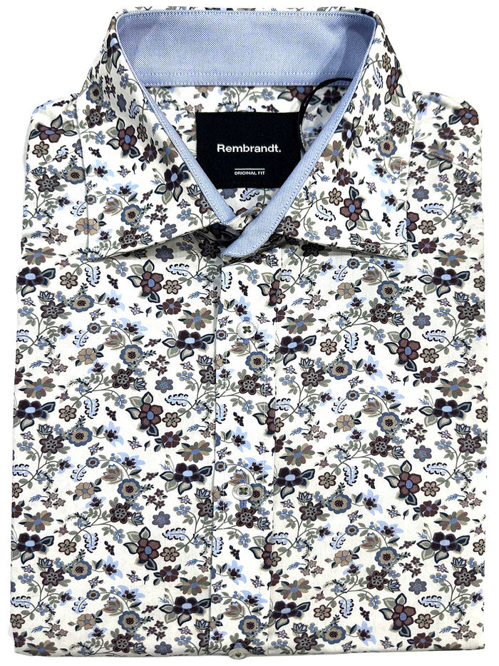 Barbican White Garden Floral Shirt-C18601