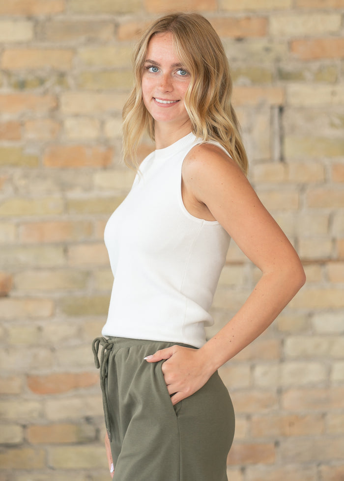 Basic White Knit Sleeveless Top FF Tops