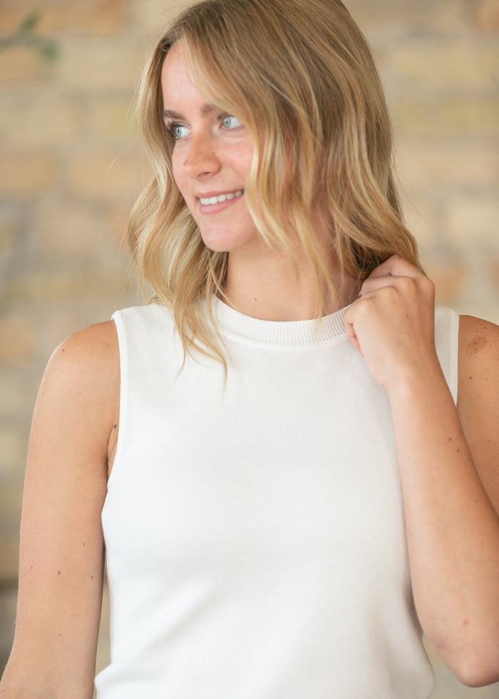 Basic White Knit Sleeveless Top FF Tops