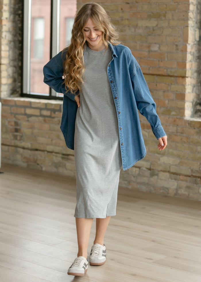 Baylor Gray Ribbed T-shirt Dress IC Dresses