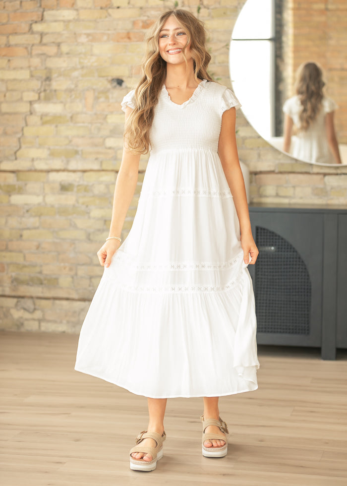 Baylor White Flutter Sleeve Maxi Dress FF Dresses