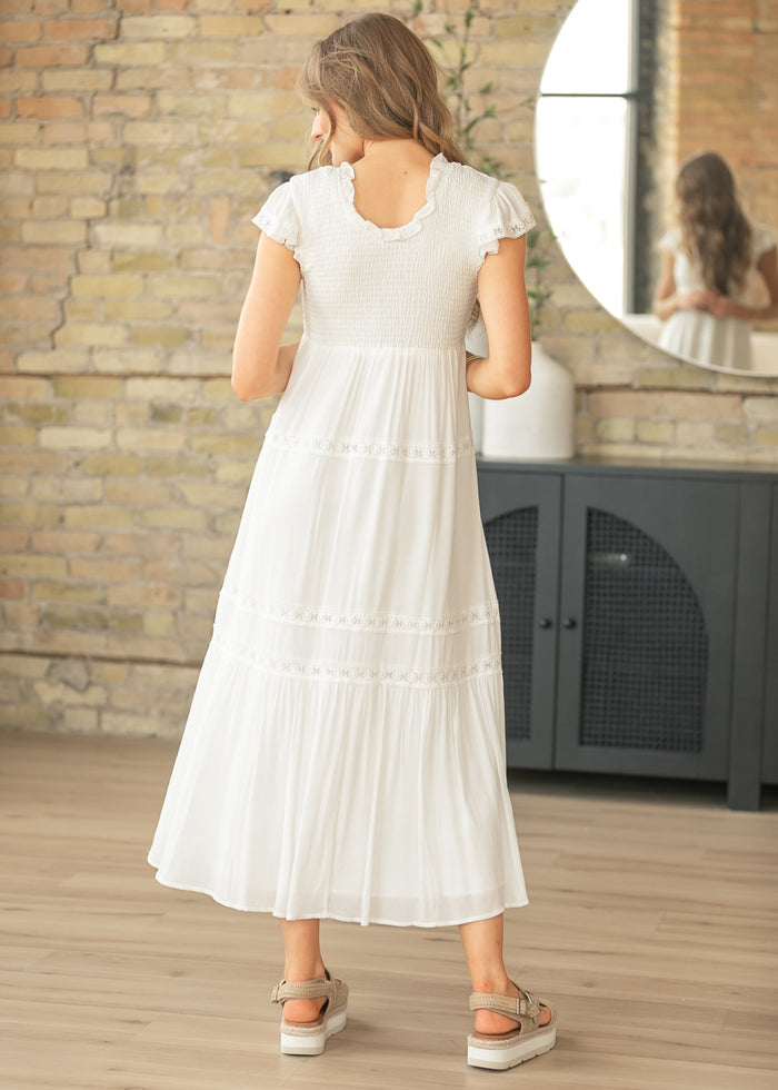 Baylor White Flutter Sleeve Maxi Dress FF Dresses