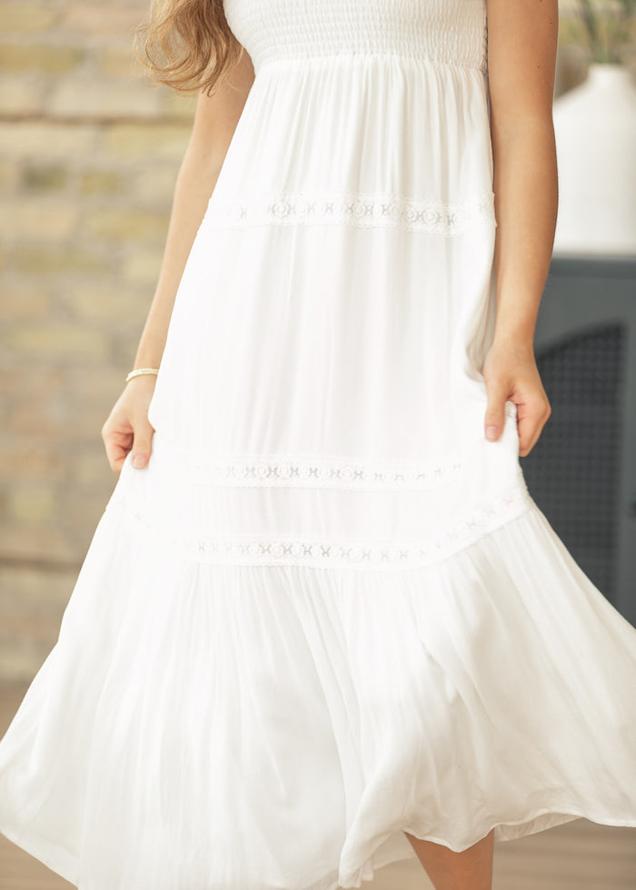 Baylor White Flutter Sleeve Maxi Dress FF Dresses