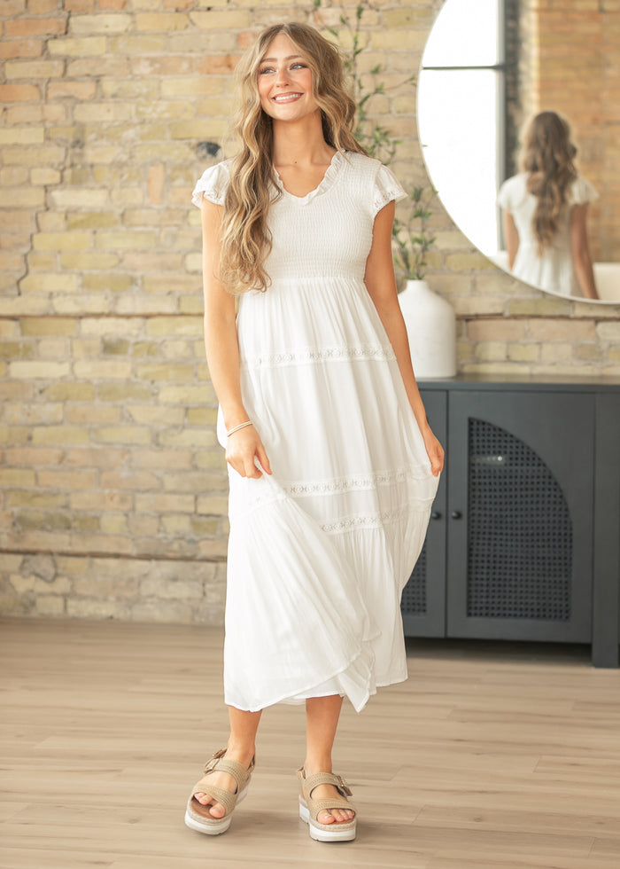 Baylor White Flutter Sleeve Maxi Dress FF Dresses